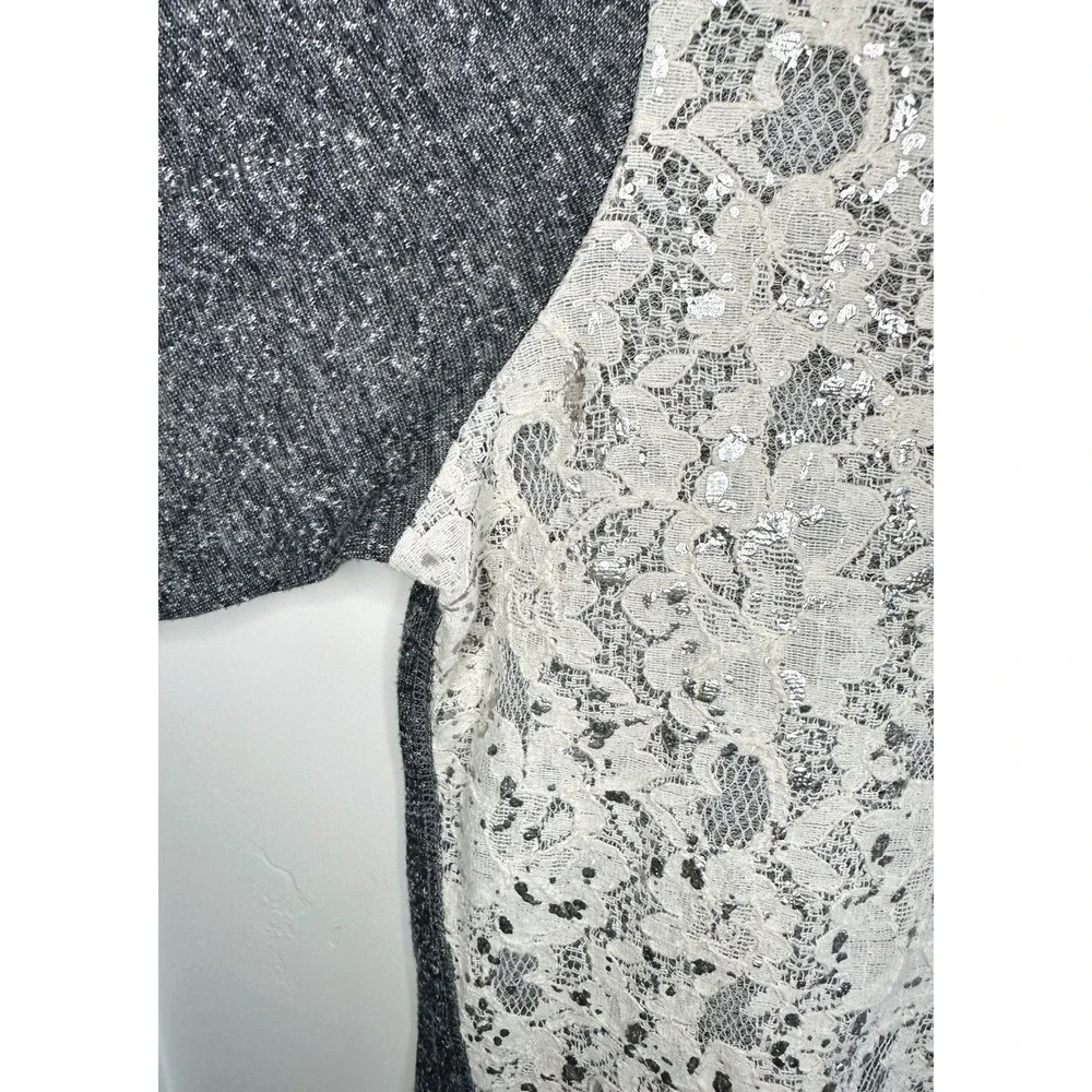Vanity Grey Lace Knit Top Size S Long Sleeve Y2K Indie Sleaze Dark Cottagecore - Picture 7 of 11
